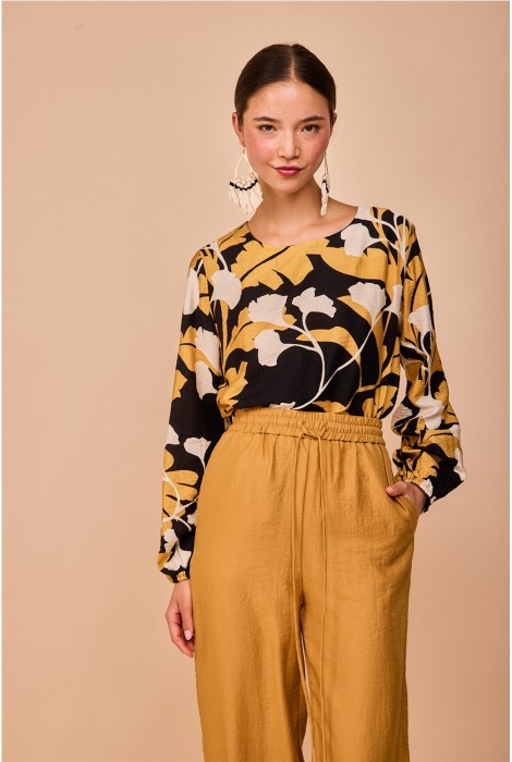 CAMISA PUNTAL FLOR NEGRA