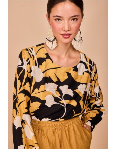 CAMISA PUNTAL FLOR NEGRA